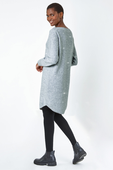Roman Grey Sequin Embellished Stretch Jumper Dress