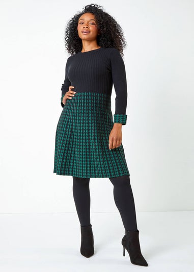 Roman Forest Green Petite Contrast Knit Jumper Dress