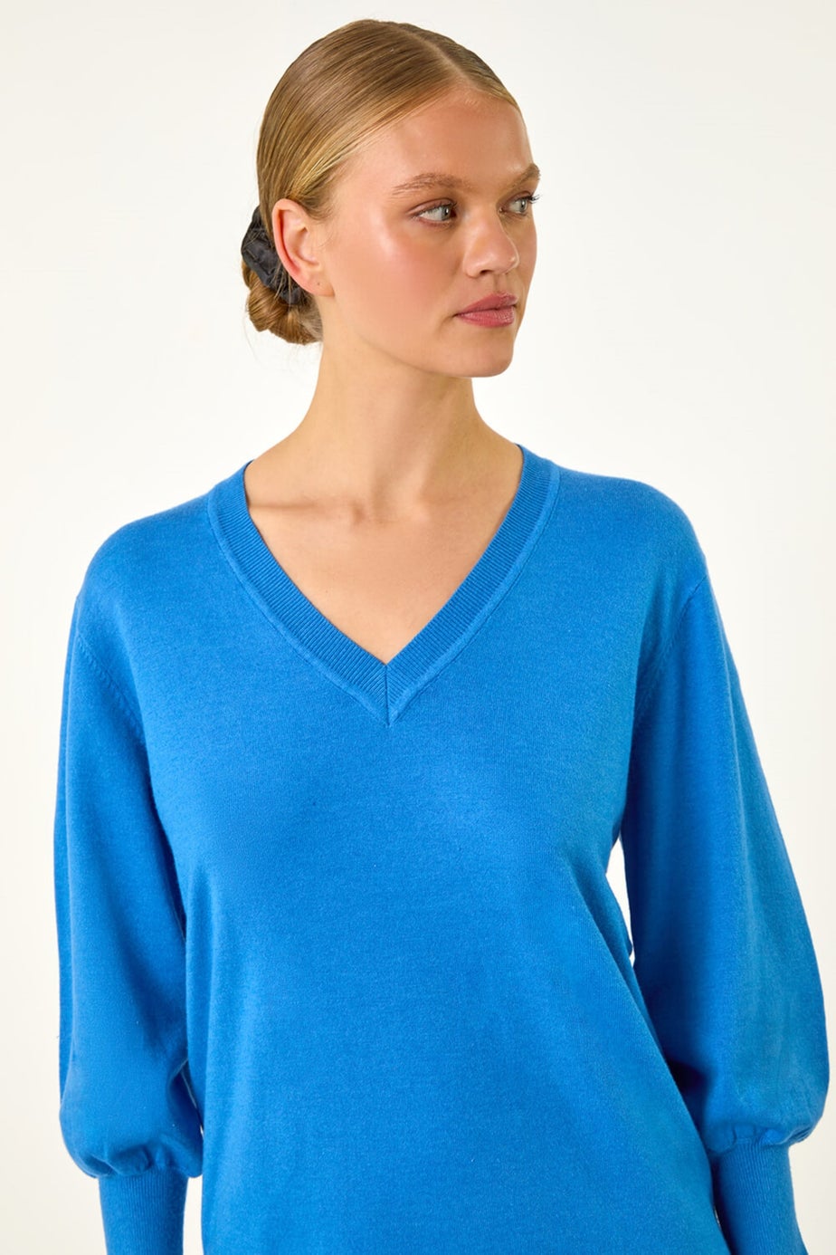 Roman Blue V-Neck Knit Jumper Dress