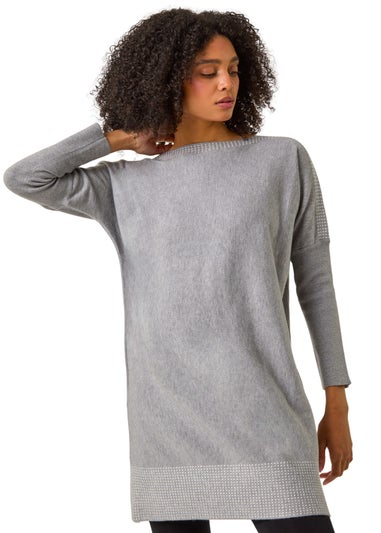Roman Light Grey Spot Print Border Knitted Jumper Dress