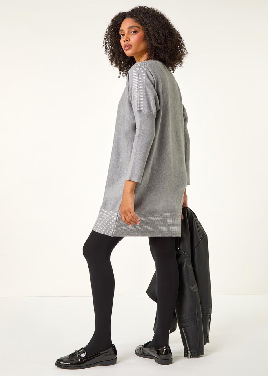 Roman Light Grey Spot Print Border Knitted Jumper Dress