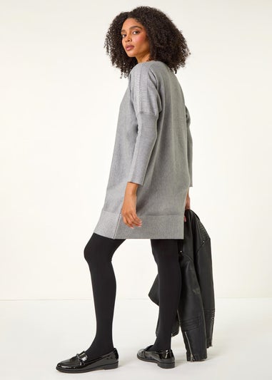 Roman Light Grey Spot Print Border Knitted Jumper Dress