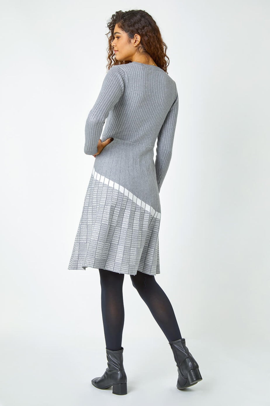 Roman Light Grey Ribbed Stretch Knit Dress