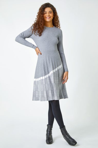 Roman Light Grey Ribbed Stretch Knit Dress