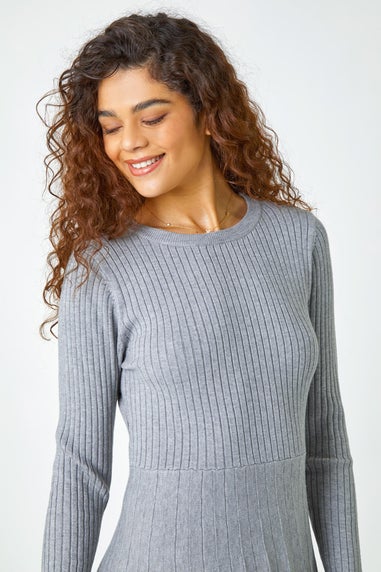 Roman Light Grey Ribbed Stretch Knit Dress