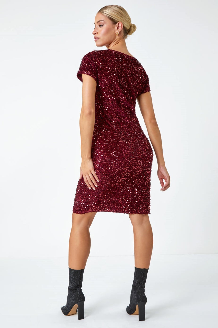 Dusk Burgundy Velvet Sequin Embellished Shift Dress