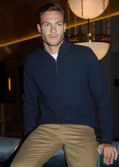 Threadbare Navy Mini Cable Knit Quarter Zip Jumper