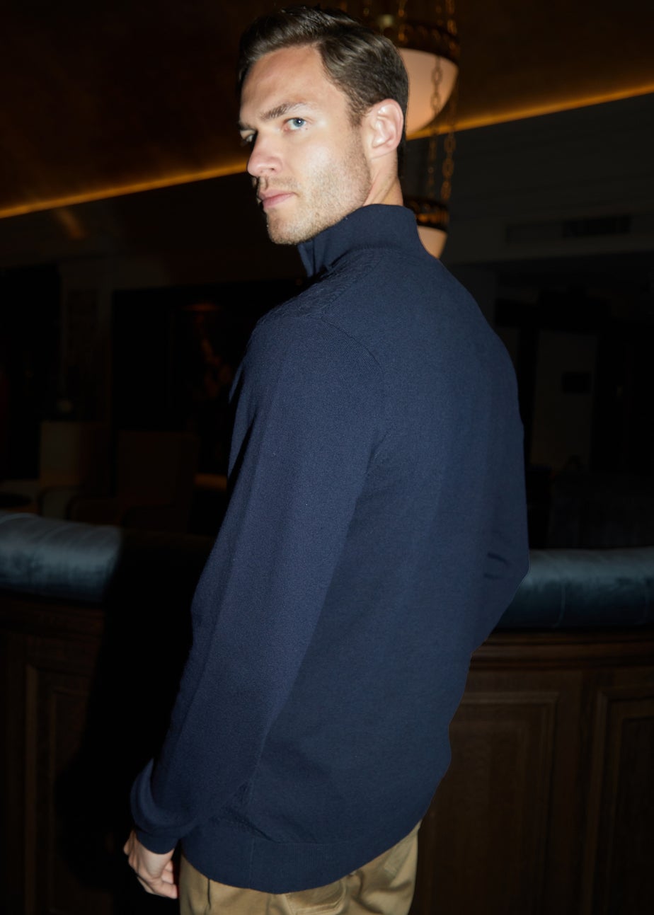 Threadbare Navy Mini Cable Knit Quarter Zip Jumper