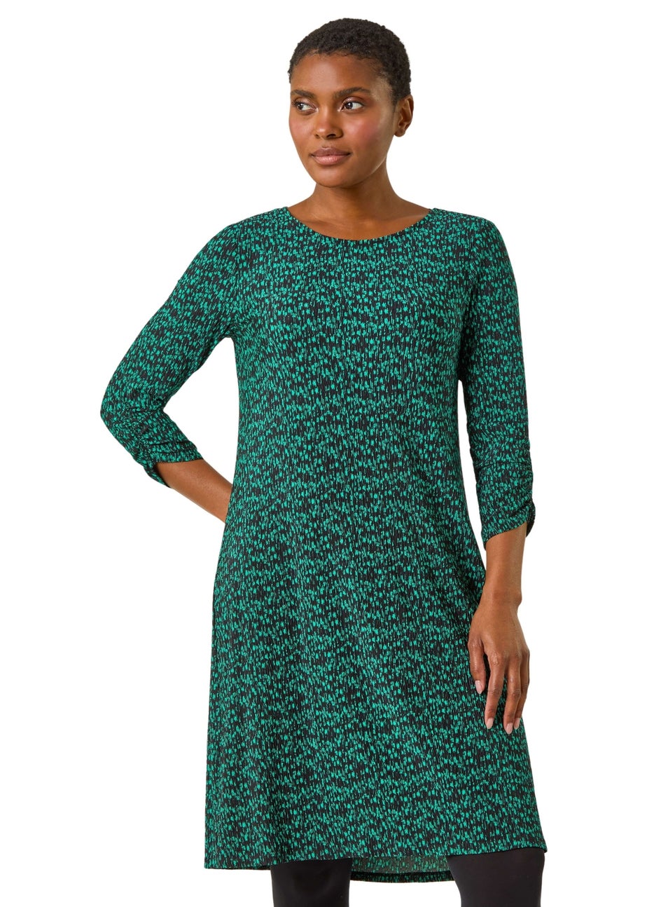 Roman Green Abstract Print Swing Hem Dress