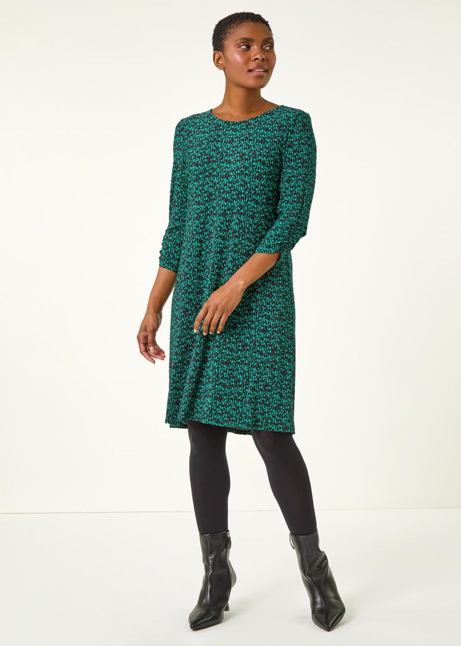 Roman Green Abstract Print Swing Hem Dress