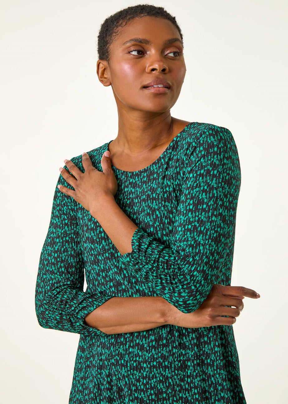 Roman Green Abstract Print Swing Hem Dress