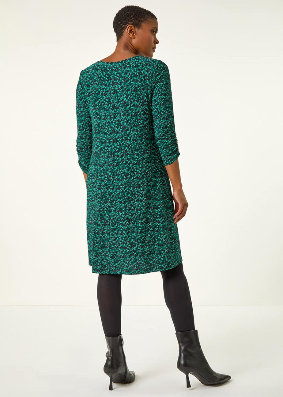 Roman Green Abstract Print Swing Hem Dress