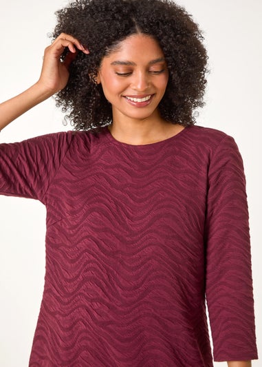Roman Burgundy Wave Textured Stretch A-Line Dress