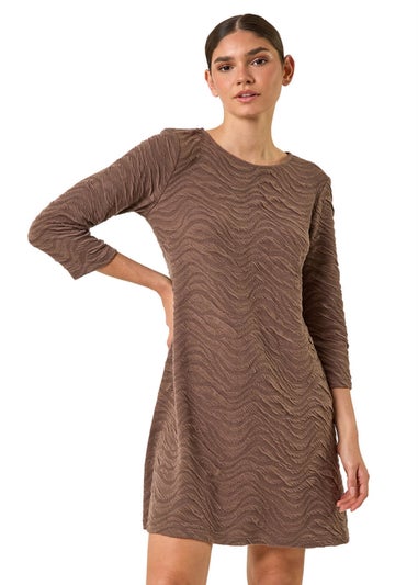 Roman Taupe Wave Textured Stretch A-Line Dress