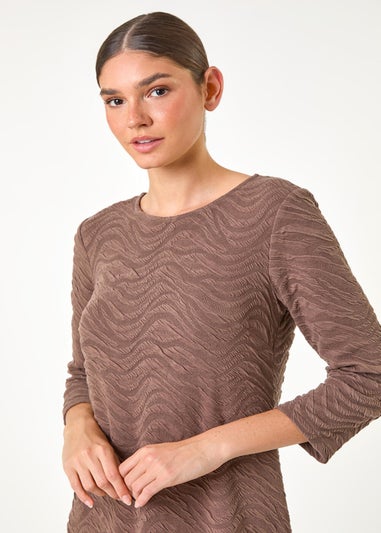 Roman Taupe Wave Textured Stretch A-Line Dress