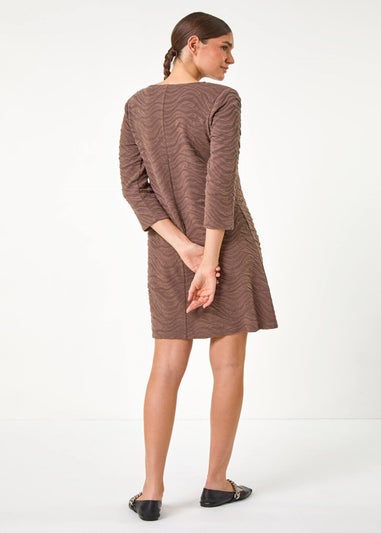 Roman Taupe Wave Textured Stretch A-Line Dress