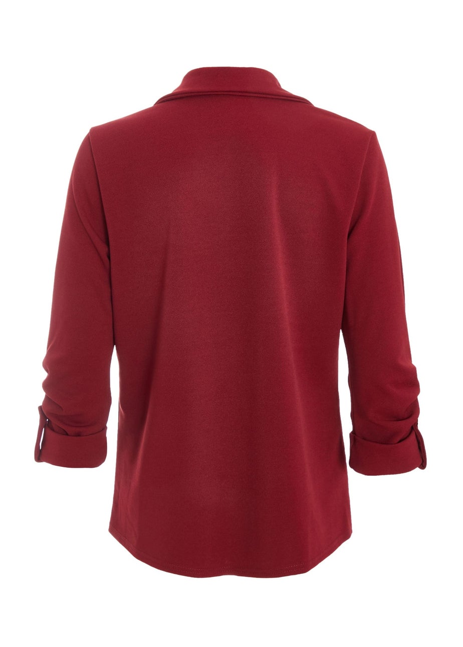 Quiz Red Petite Ruched Sleeve Blazer