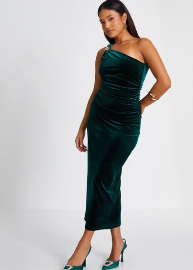 Quiz Green Petite Velvet Midaxi Dress