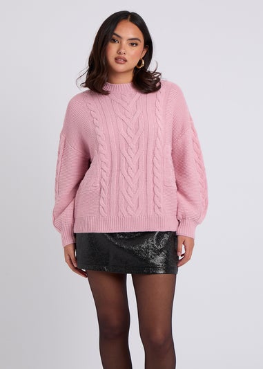 Urban Bliss Pink Cable & Textured Crew Jumper