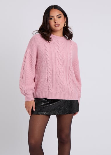 Urban Bliss Pink Cable & Textured Crew Jumper