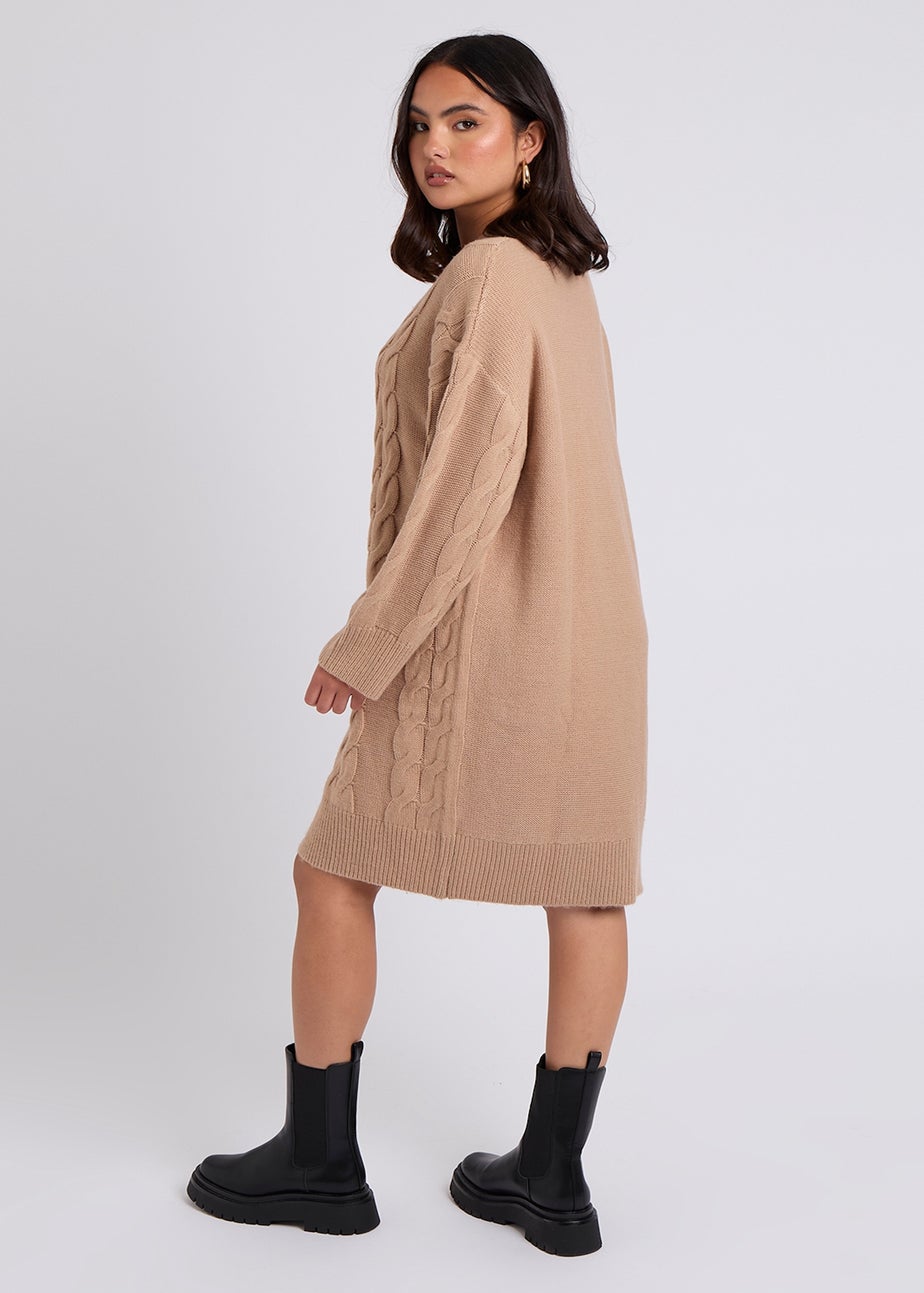 Urban Bliss Camel Cable Crew Neck Mini Dress