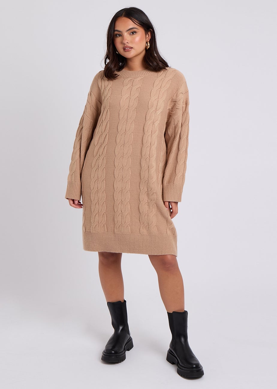 Urban Bliss Camel Cable Crew Neck Mini Dress