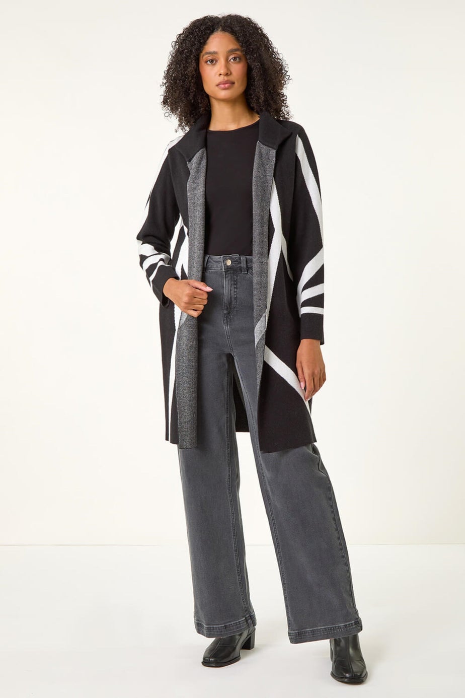 Roman Black Abstract Patterned Cardigan