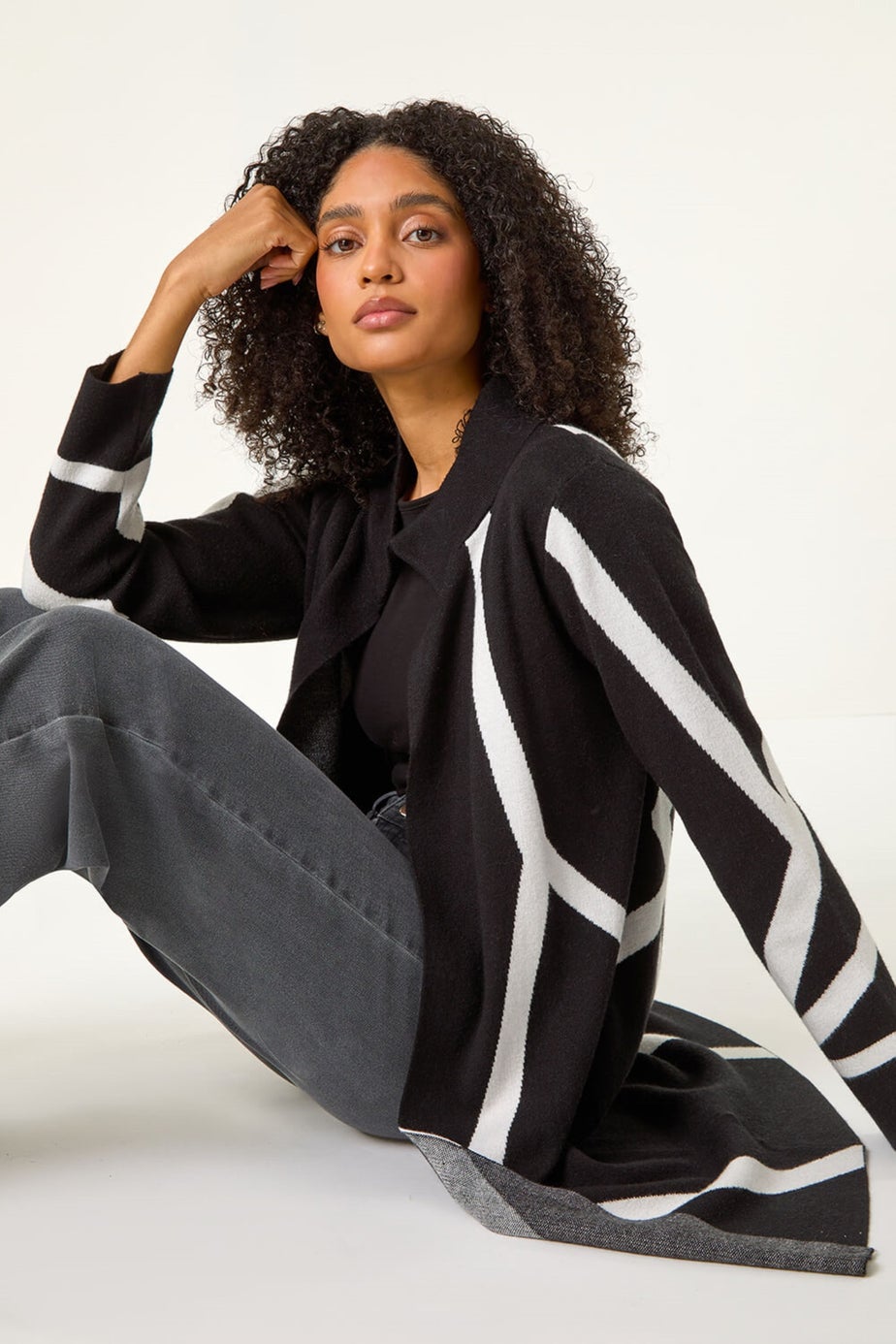 Roman Black Abstract Patterned Cardigan