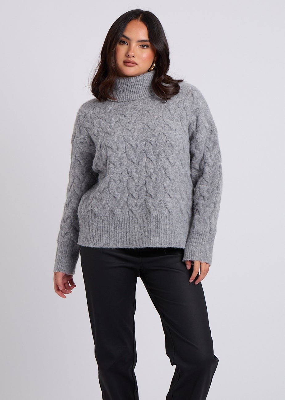 Urban Bliss Grey Cable Roll Neck Jumper