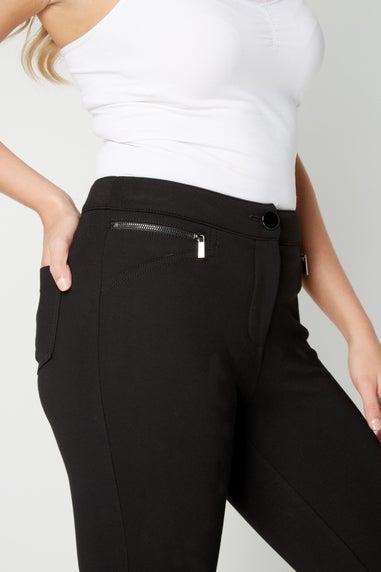 Roman Black Long Leg Zip Detail Stretch Trouser