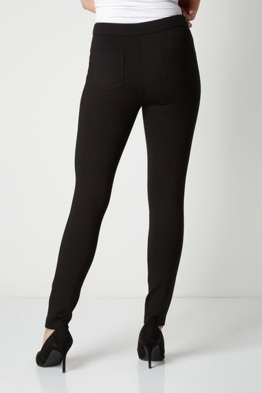 Roman Black Long Leg Zip Detail Stretch Trouser