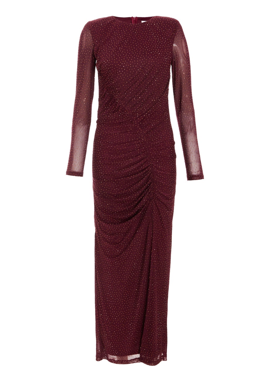 Quiz Burgundy Mesh Diamante Midaxi Dress