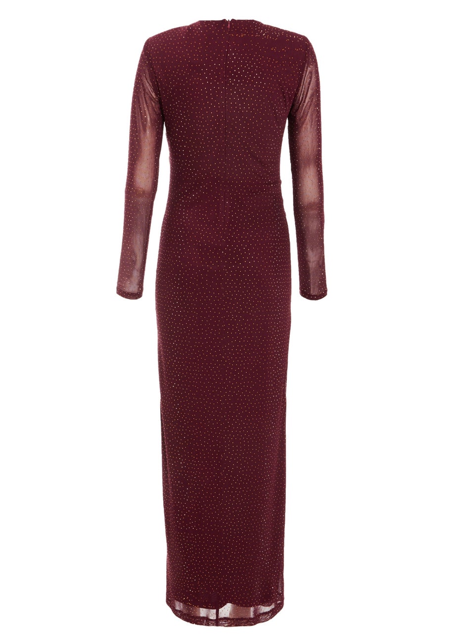 Quiz Burgundy Mesh Diamante Midaxi Dress