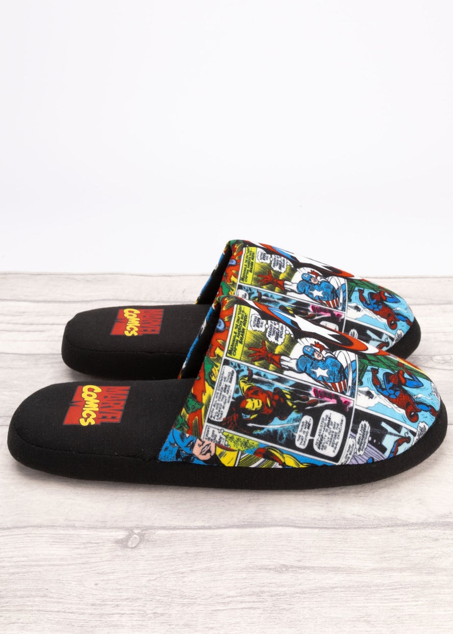 Marvel Mens Black Character All-Over Print Mule Slippers