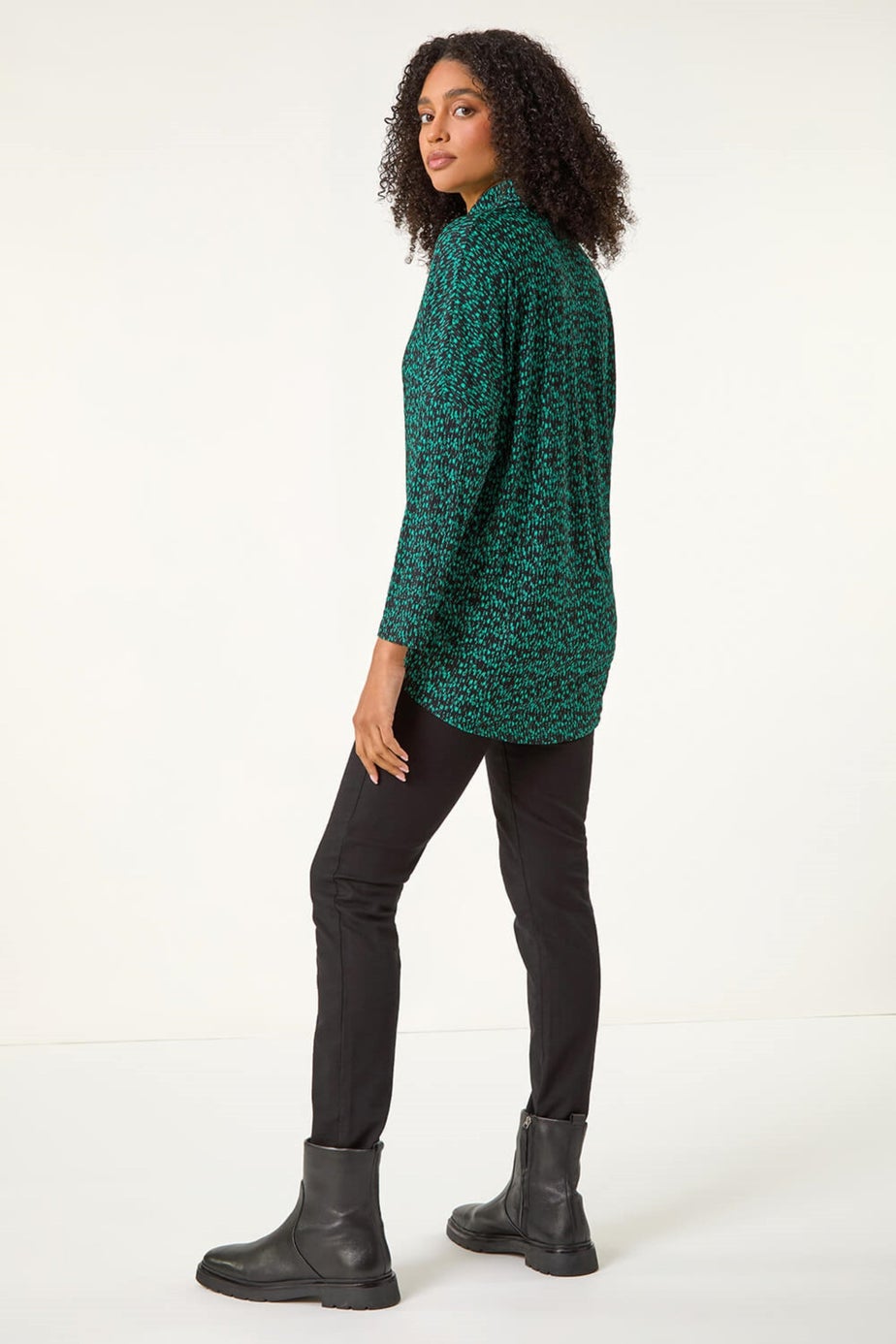 Roman Green Print Relaxed Cowl Neck Tunic Top