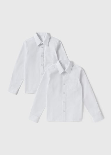 2 Pack Boys White Slim Fit Long Sleeved Shirts (4-16yrs)