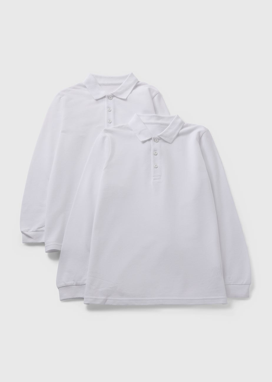 2 Pack Kids White Long Sleeve Polo Shirts (4-13yrs)