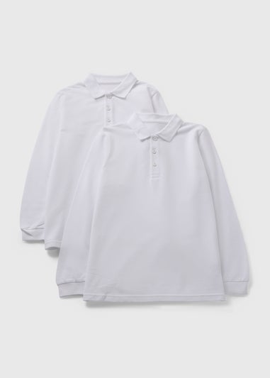 2 Pack Kids White Long Sleeve Polo Shirts (4-13yrs)