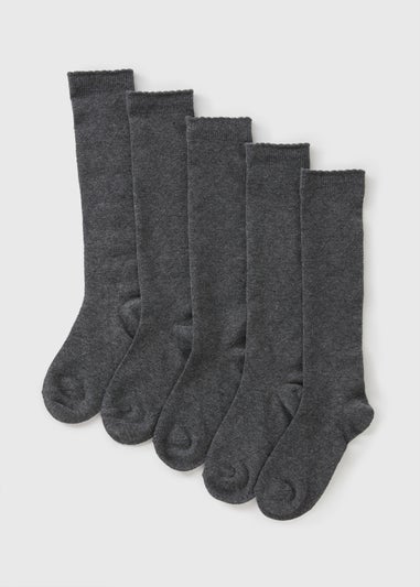 5 Pack Girls Grey Diamond Knee High Socks (Younger 6-Older 6.5)