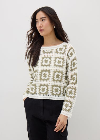 Papaya Petite Green Crochet Patchwork Jumper