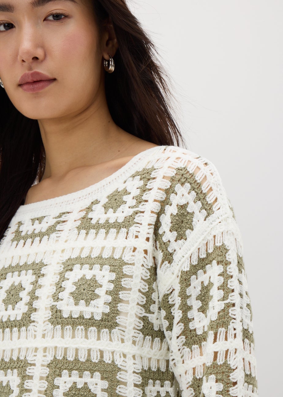 Papaya Petite Green Crochet Patchwork Jumper