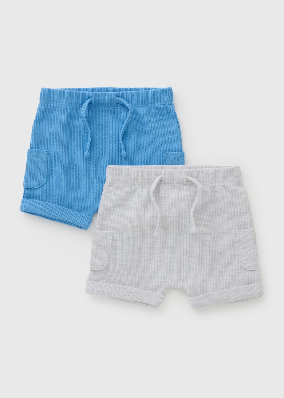 2 Pack Baby Blue Cargo Shorts (Newborn-23mths)