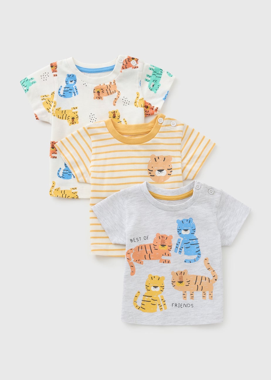 3 Pack Baby Multicolour Safari T-Shirts (Newborn-23mths)