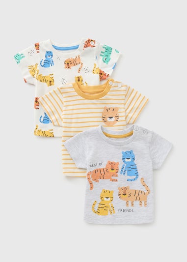 3 Pack Baby Multicolour Safari T-Shirts (Newborn-23mths)