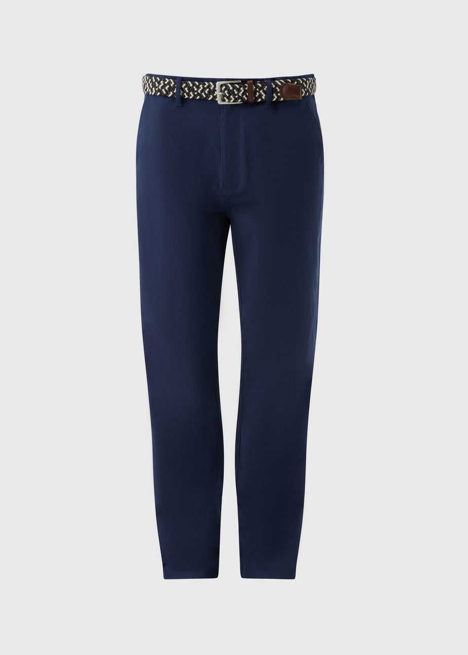 Navy Belted Chino Trousers