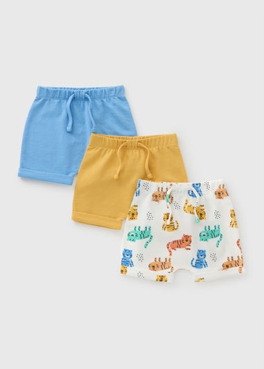 3 Pack Baby Multicolour Safari Shorts (Newborn-23mths)