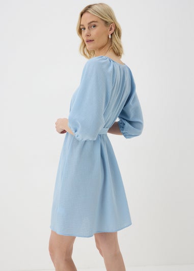 Blue Belted Mini Tea Dress