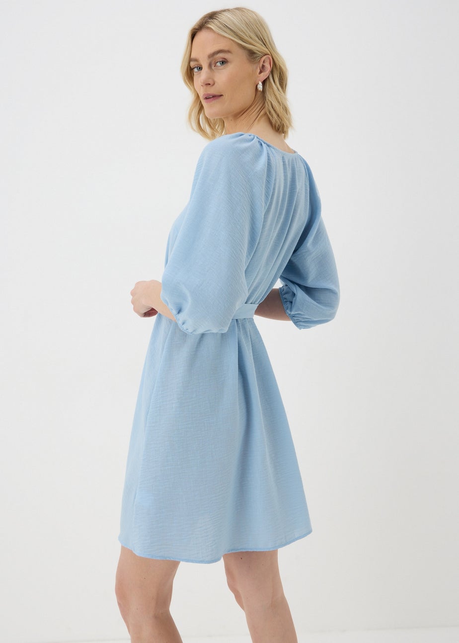 Blue Belted Mini Tea Dress