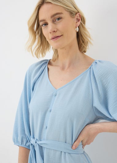 Blue Belted Mini Tea Dress