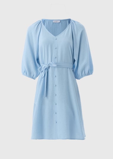 Blue Belted Mini Tea Dress